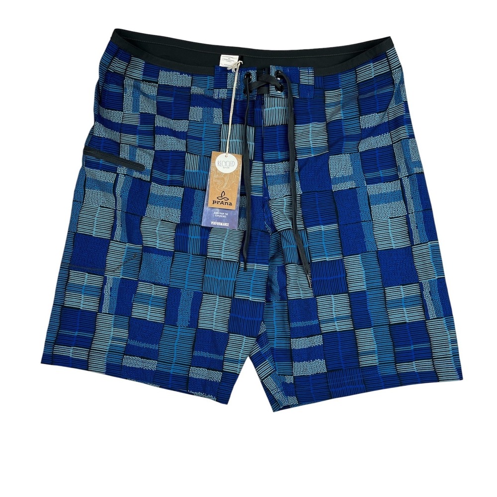 Prana NEW Catalyst Short Men's 32 Danube Blue Geometric Performance Boardshorts